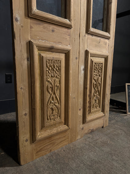 Antique Carved 3 Lite French Doors - 39.25x92.5 - N687