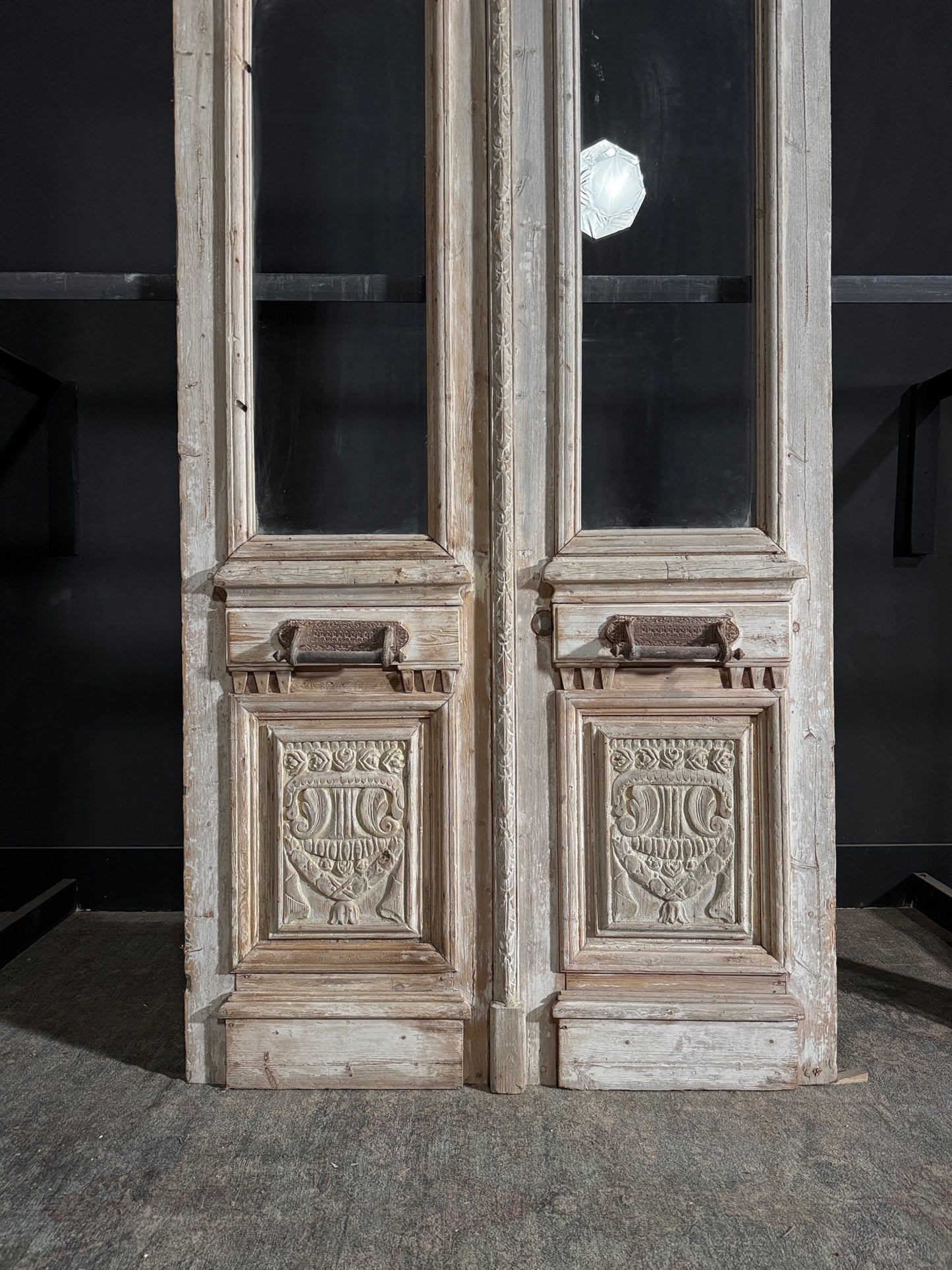 Antique Carved 1 Lite French Doors - 48x93 - N137
