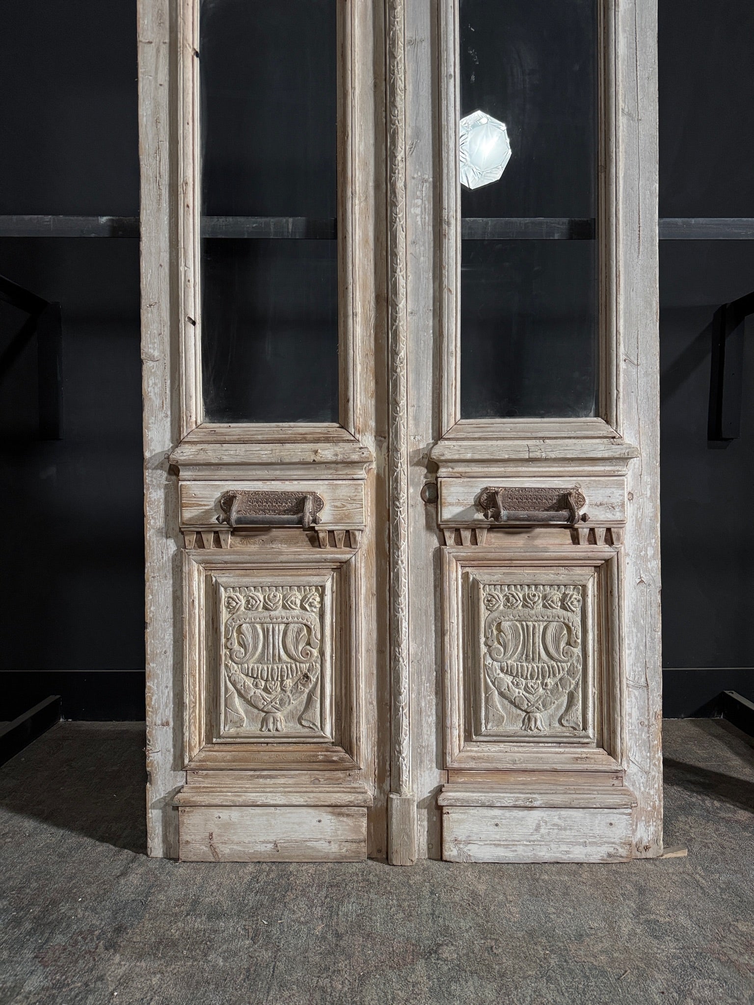 Antique Carved 1 Lite French Doors - 48x93 - N137