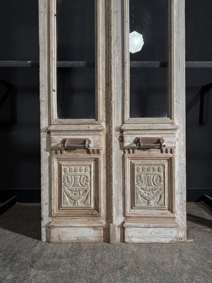 Antique Carved 1 Lite French Doors - 48x93 - N137