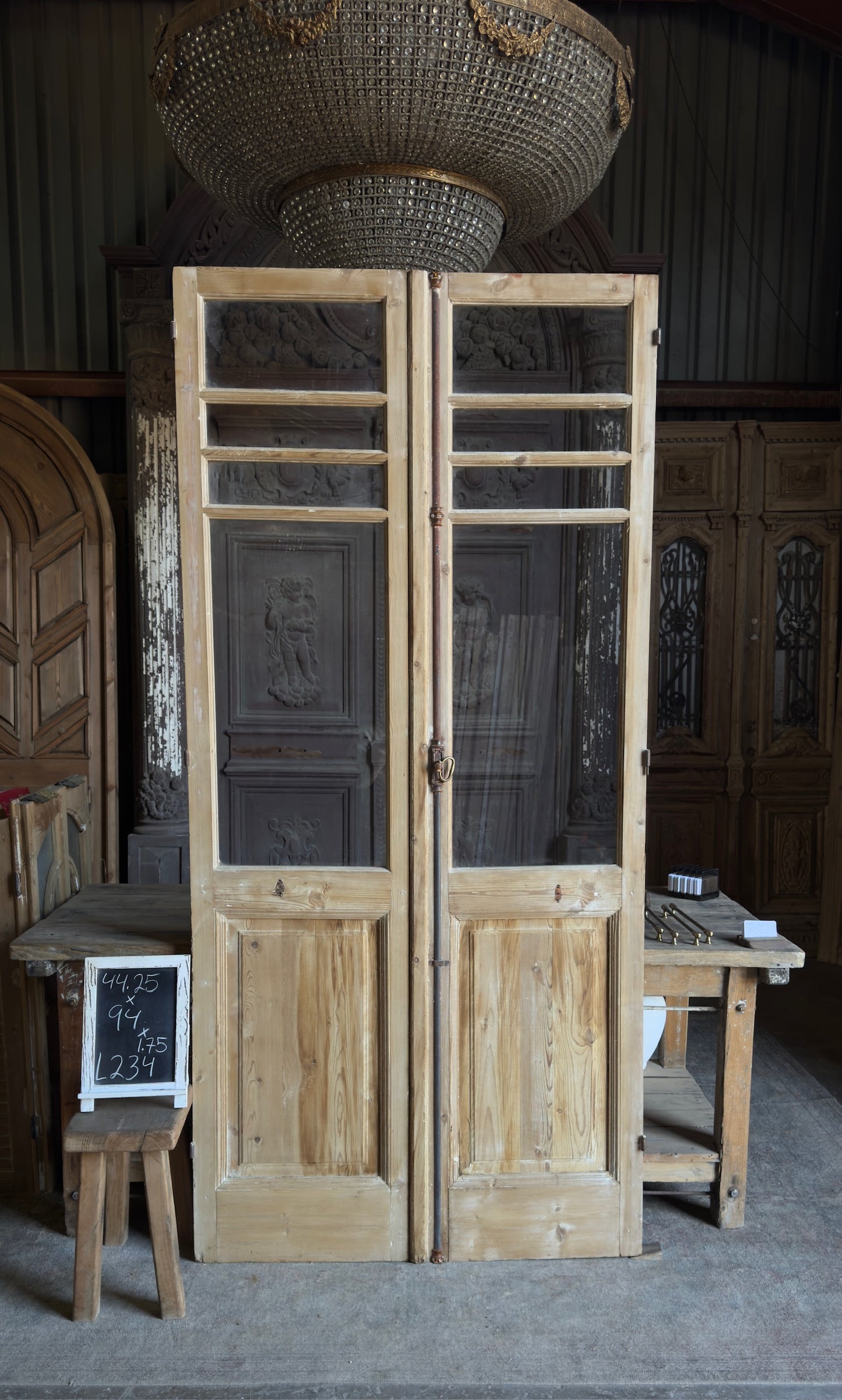 8 Lite European Antique Glass French Doors - 44.25x94 - L234