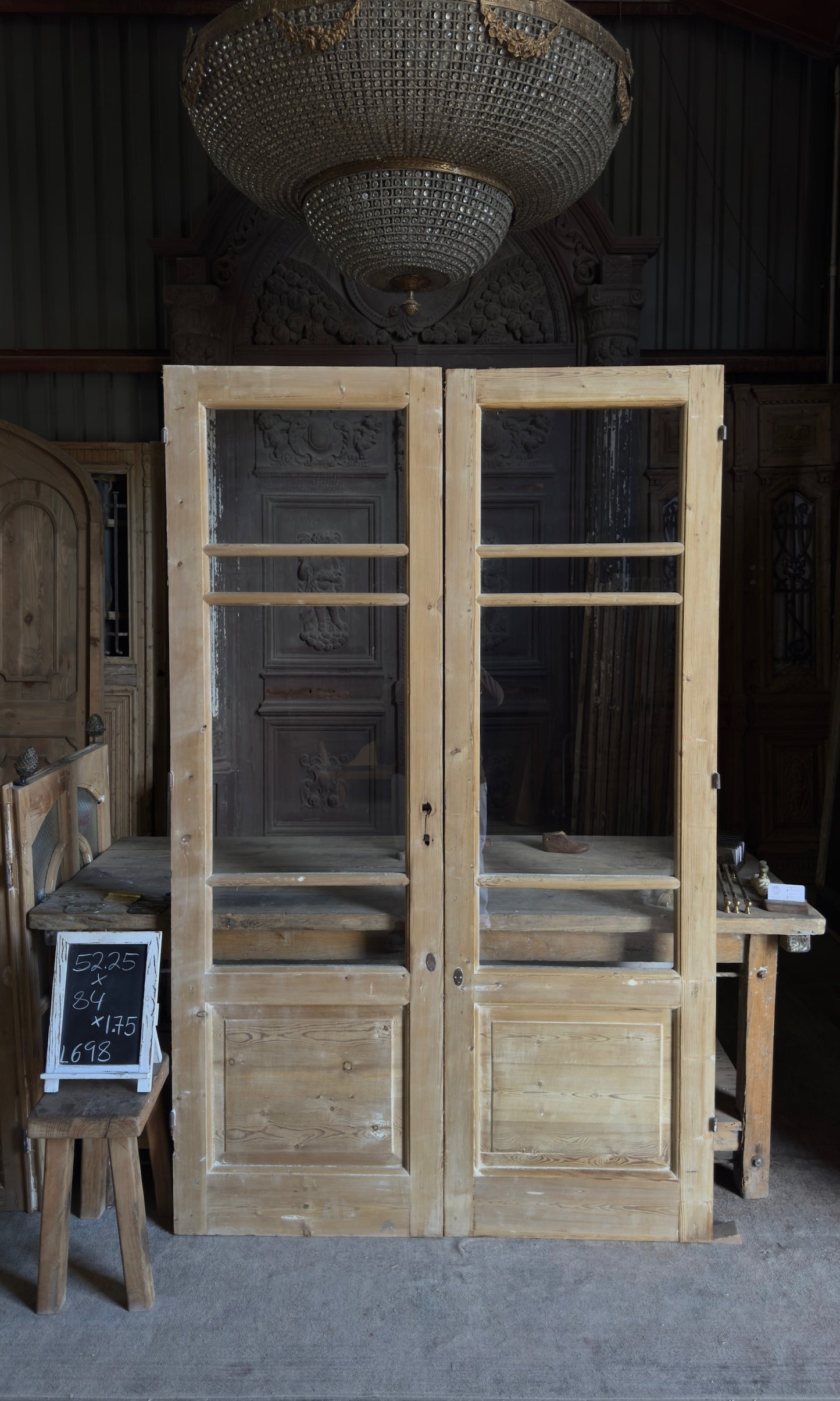Antique Glass 3 Lite French Doors - 52.25x84 - L698