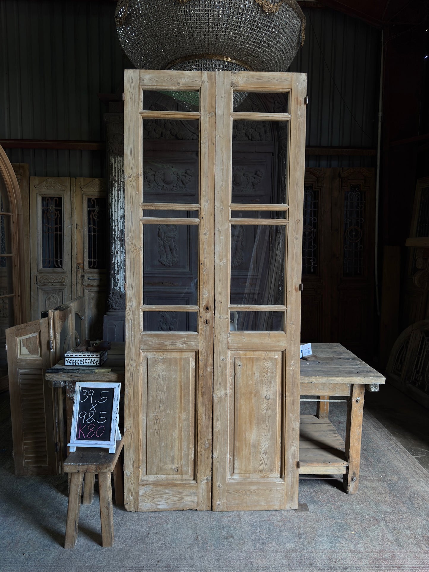 5 Lite Glass Antique French Doors - 39.5x98.5 K80