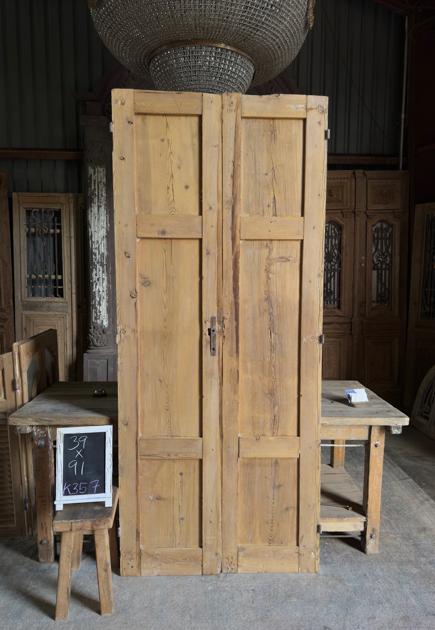 3 Panel Antique Solid French Doors - 39x91 K357