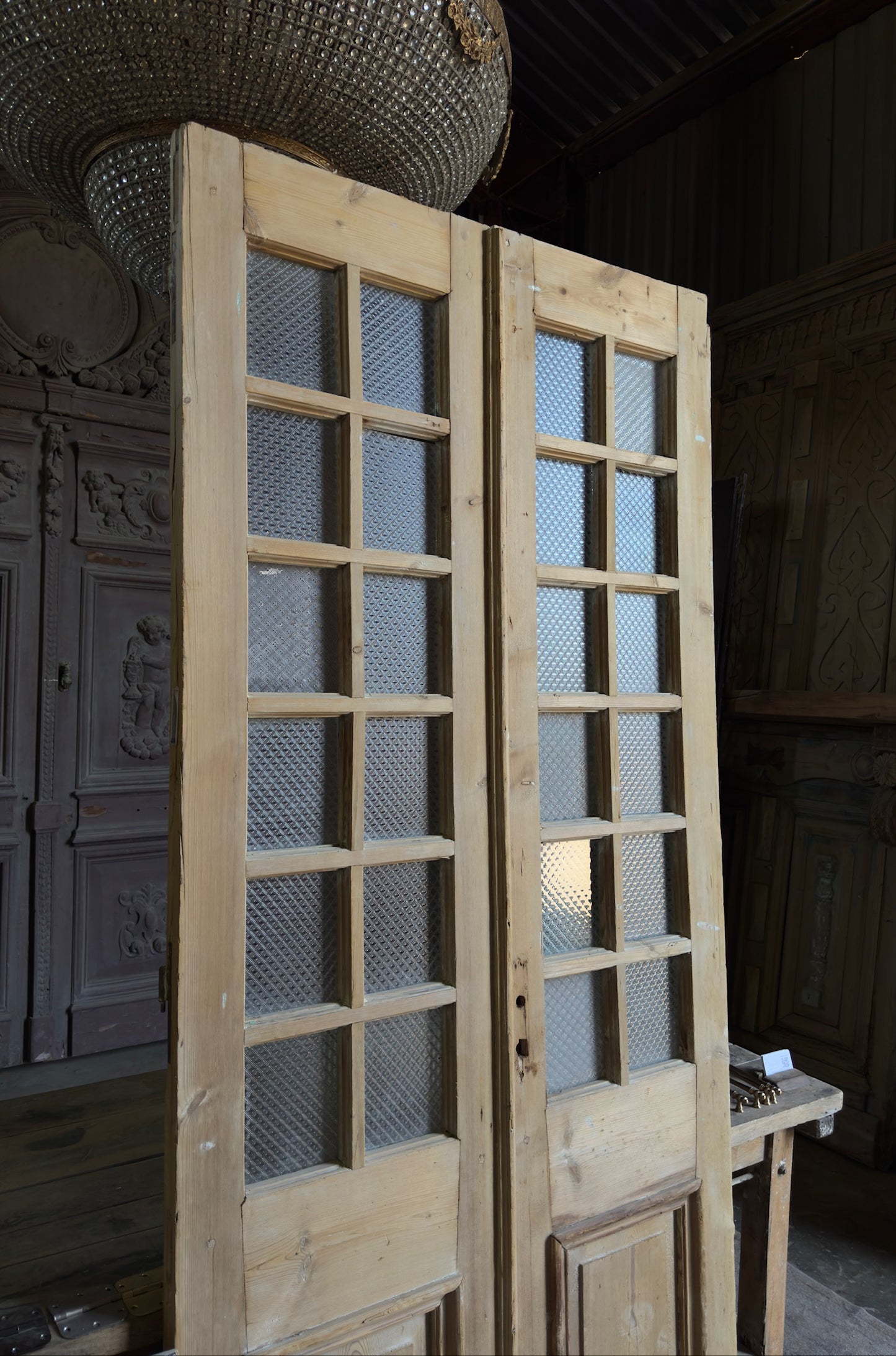 Antique Obscured Glass 12 Lite French Doors - 43.5x96.25 - L558
