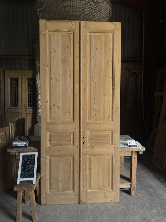3 Panel Antique Solid French Doors - 44.25x100.5 J355