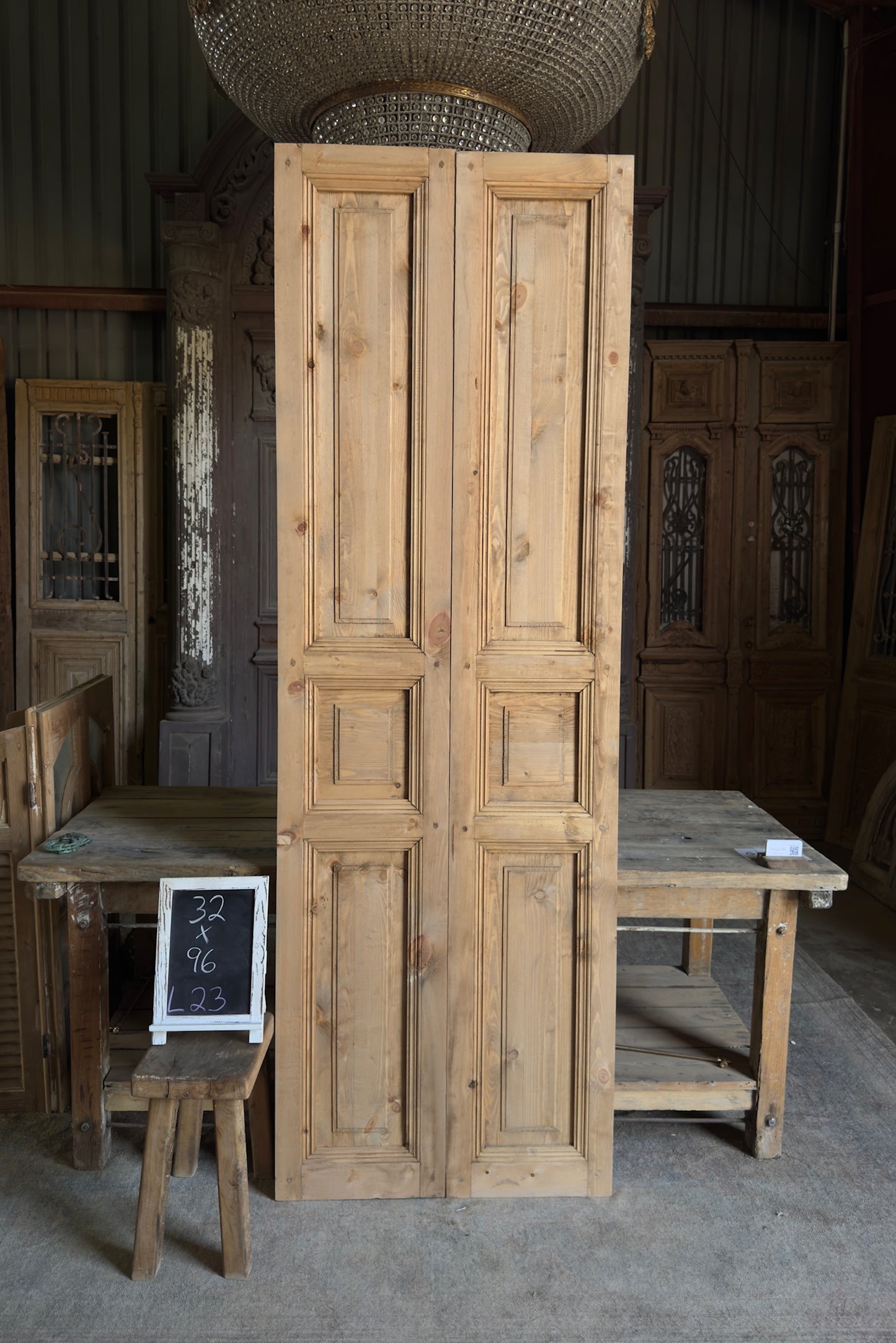 Handcrafted 3 Panel Solid French Doors - 32x96 L23