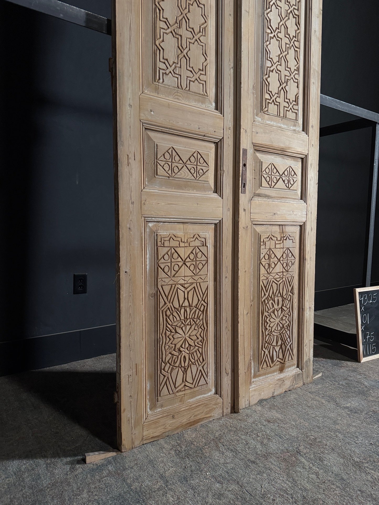Antique Carved 3 Panel Double Doors - 43.25x101 - N115