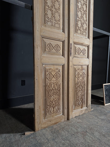 Antique Carved 3 Panel Double Doors - 43.25x101 - N115