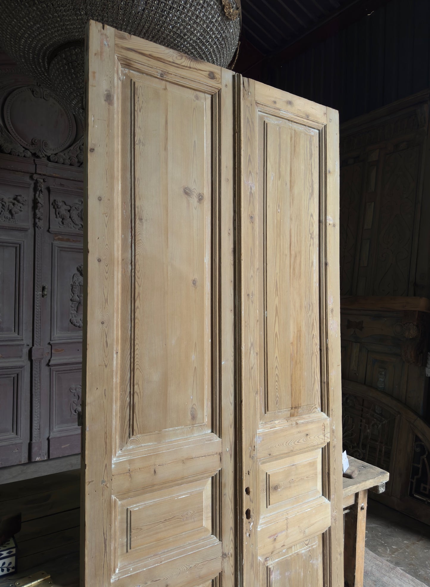 3 Panel Antique Solid French Doors - 43.5x97 K54
