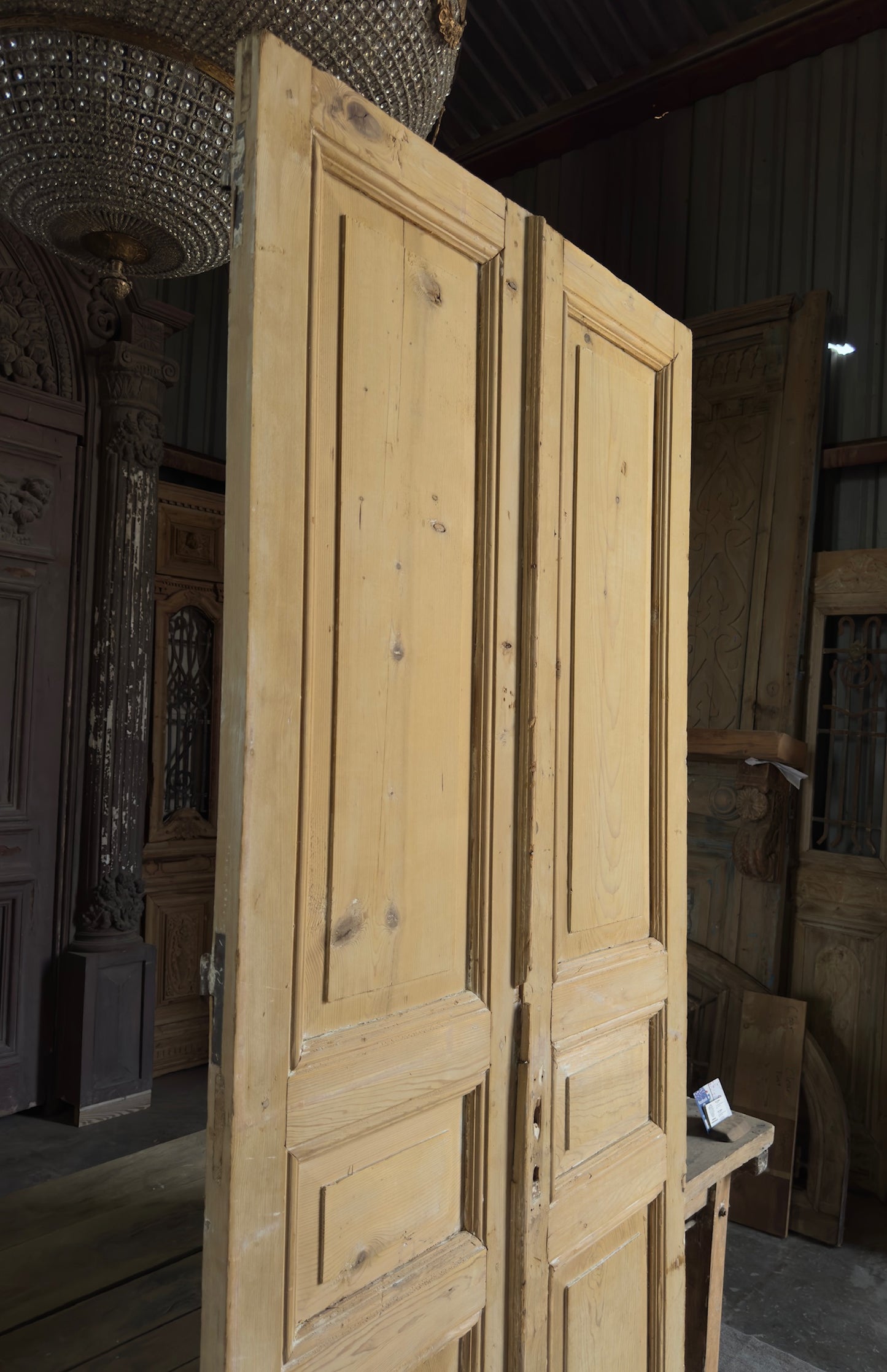 3 Panel Antique Solid French Doors - 39.25x94 K346