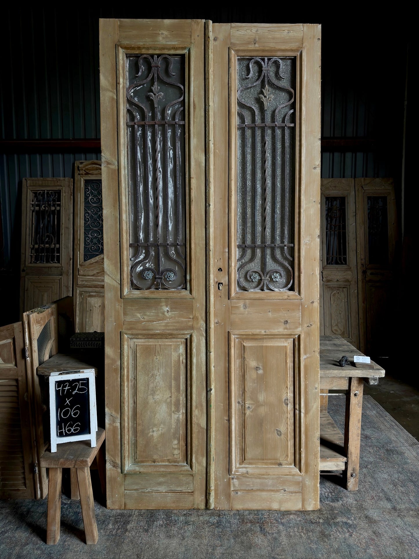 Elegant Tall Iron Antique French Doors - 47.25x106 H66