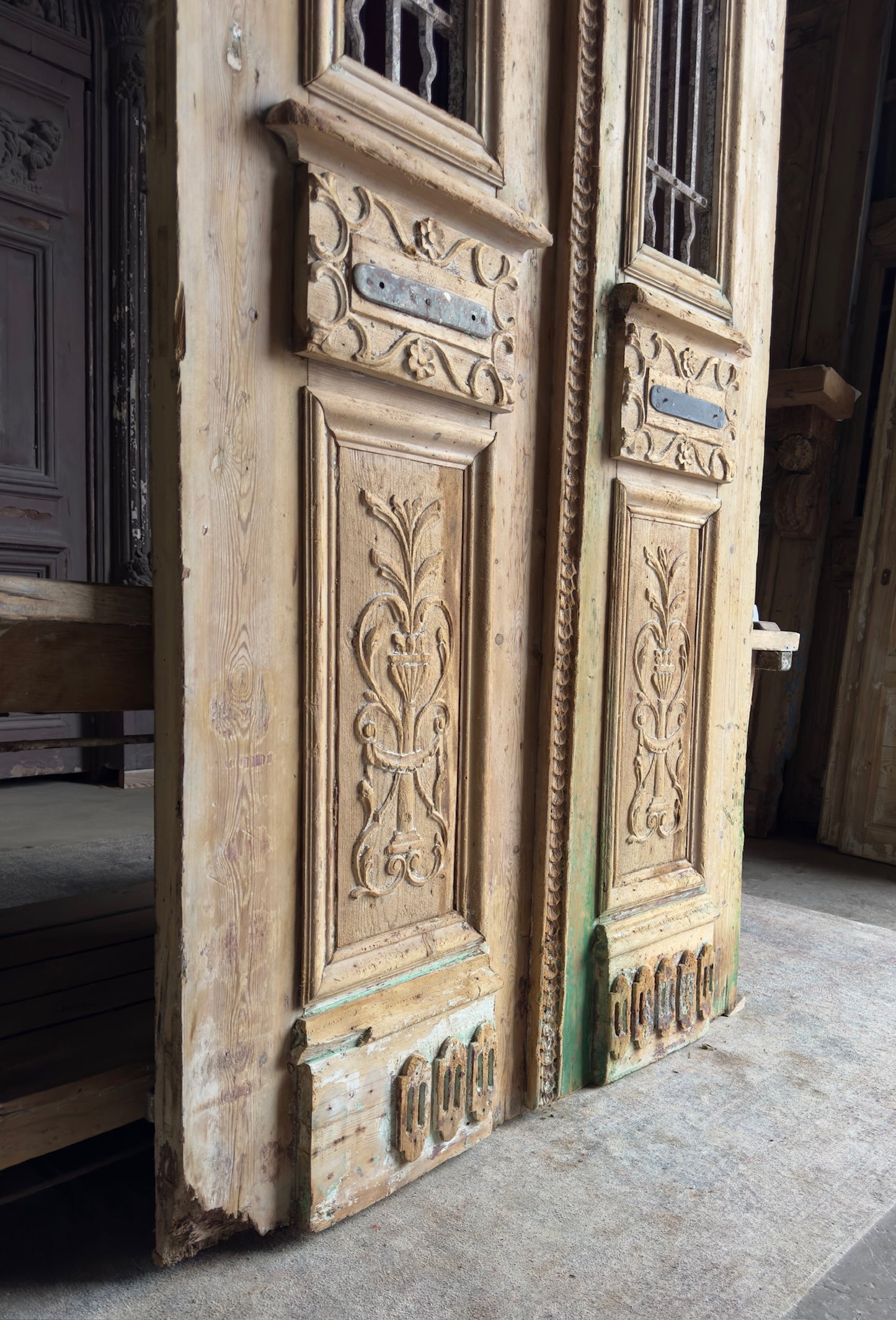 Ornate Antique Iron French Doors - 51x116 - L203