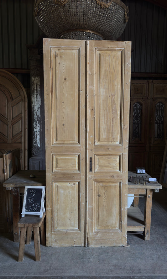 3 Panel Antique Solid French Doors - 40x98 - L328