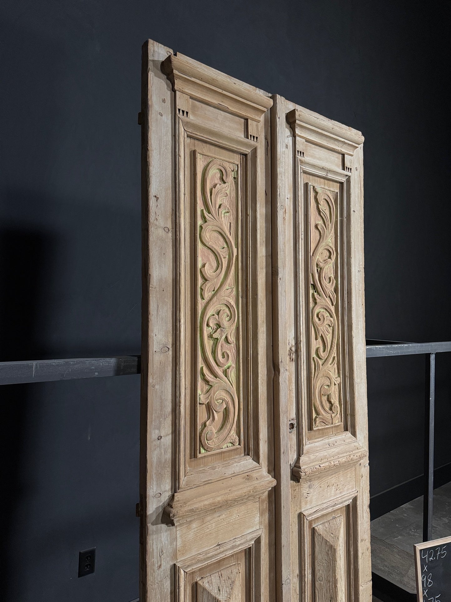 Antique Carved 3 Panel Double Doors - 42.75x98 - N111