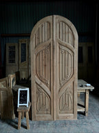 (The Merlin) Handrcrafted Arched Baltic Pine French Doors - 43.5x96.5 H233