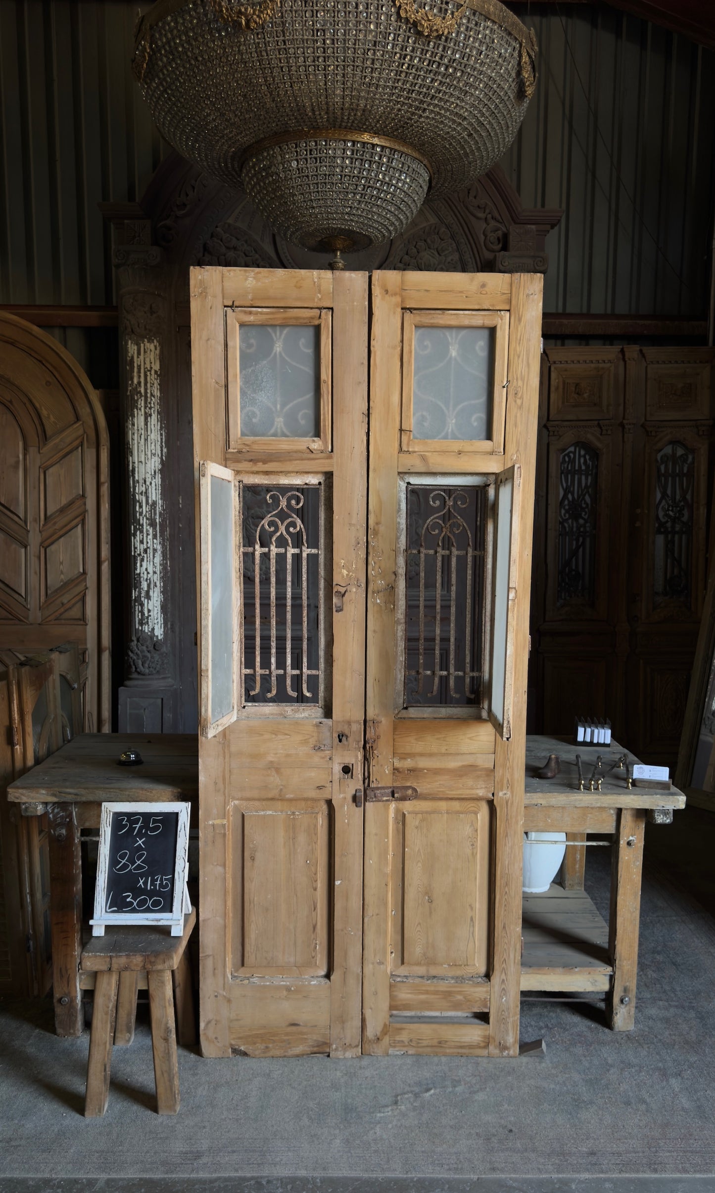 Stately Antique Iron French Doors - 37.5x88 - L300