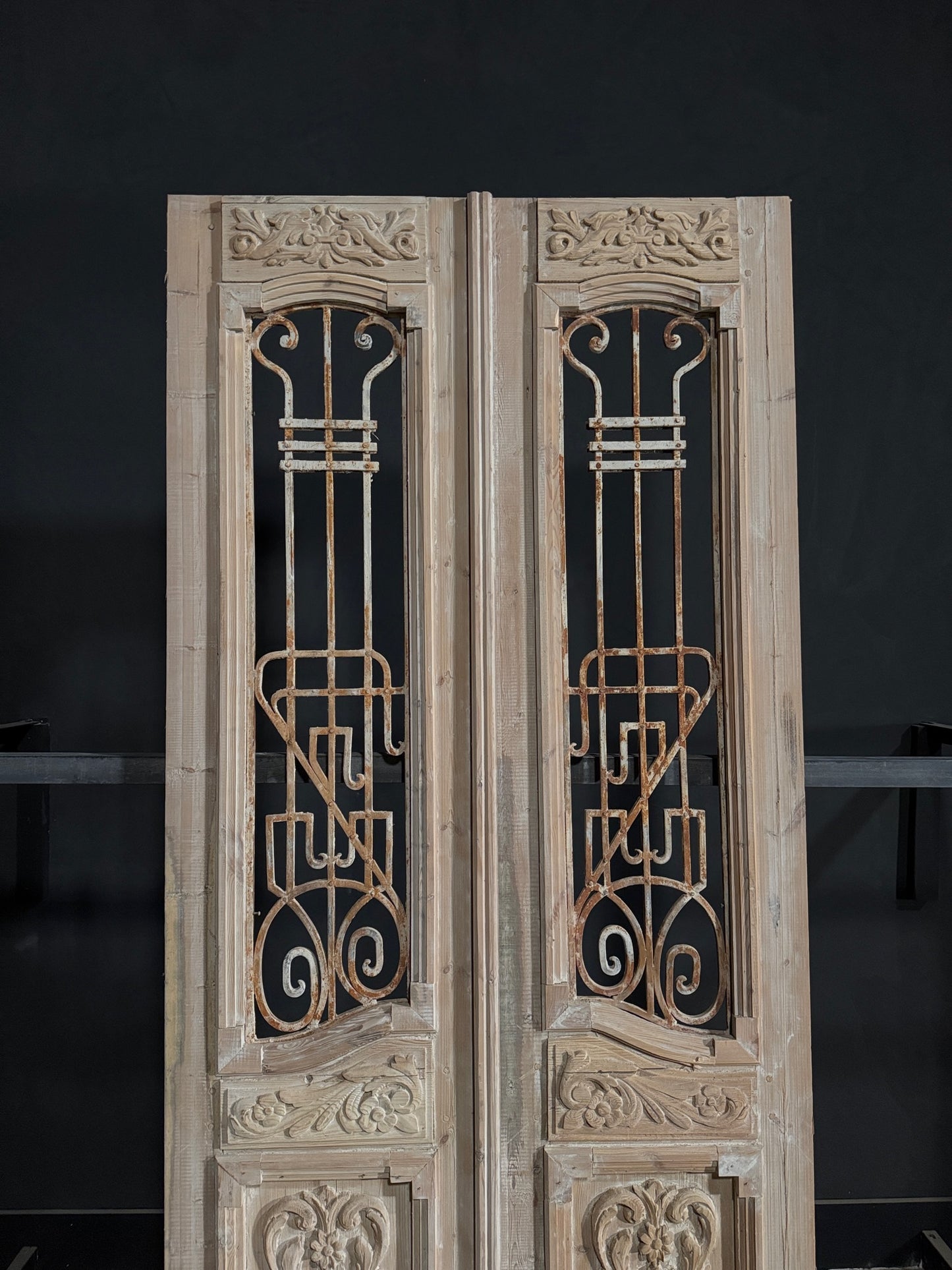 Antique Carved Iron French Doors - 44.5x99.75 - N334