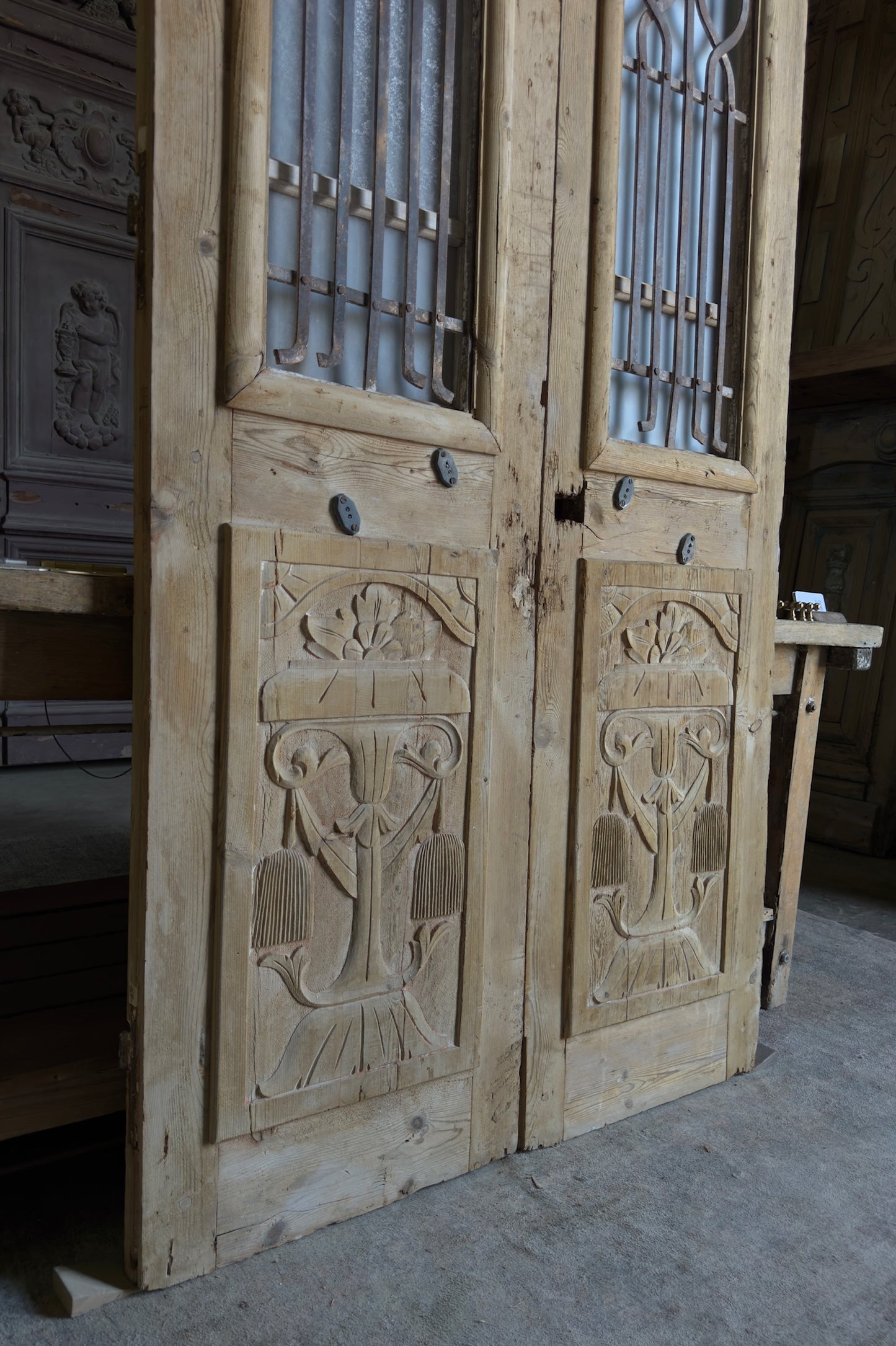 Antique Carved 6 Lite French Doors - 42.75x90.25 - L560