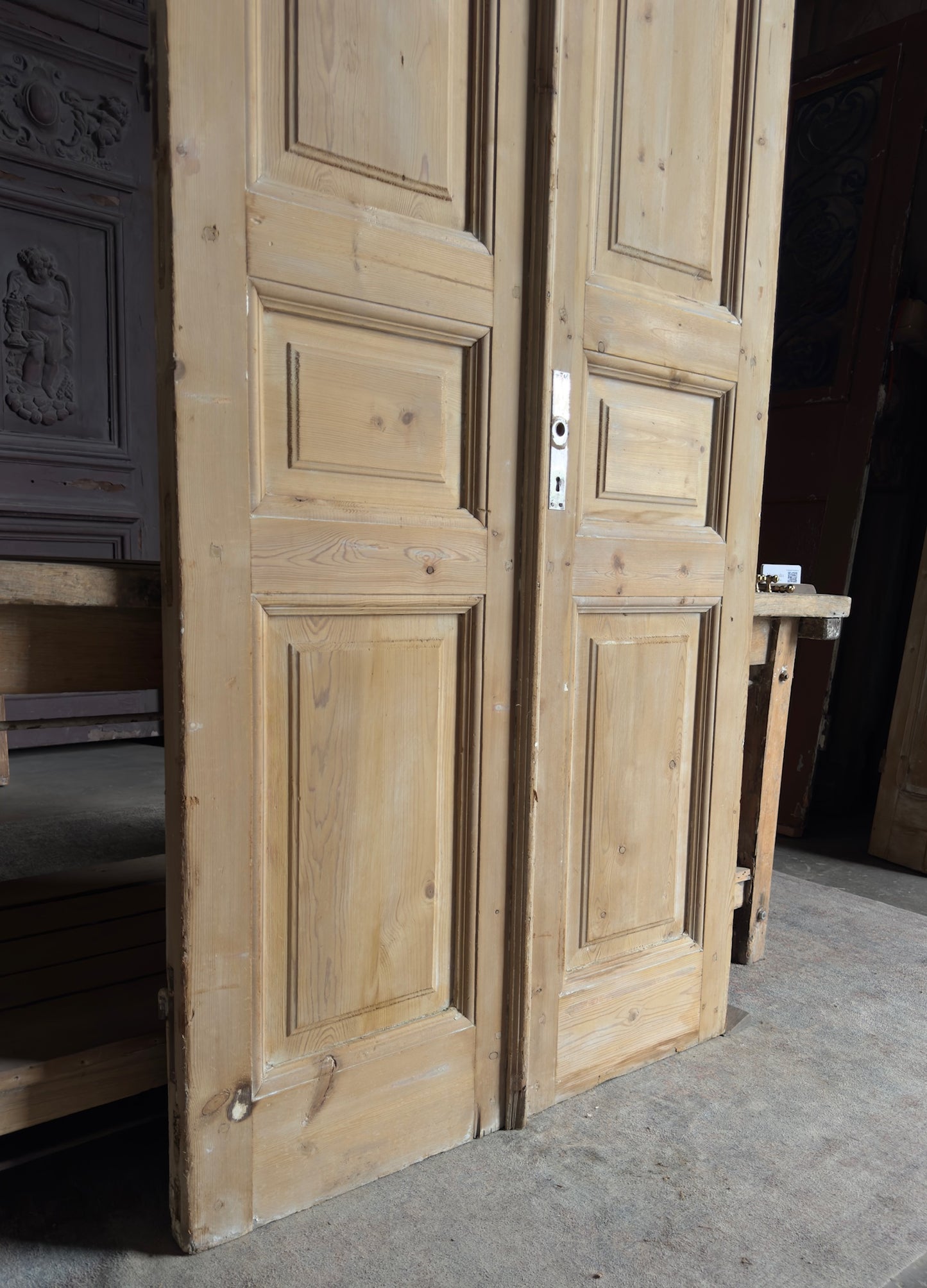 3 Panel Carved Antique Solid French Doors - 40x92.5 - L401