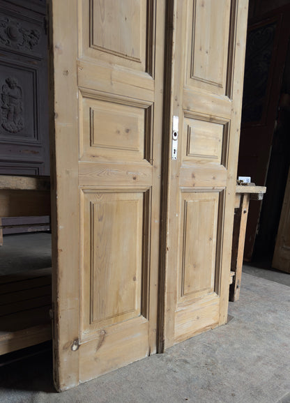 3 Panel Carved Antique Solid French Doors - 40x92.5 - L401