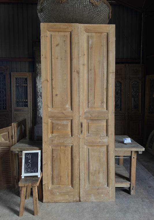3 Panel Antique Solid French Doors - 41x101 K349