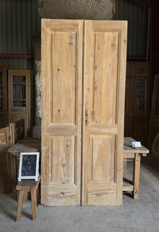 2 Panel Antique Solid French Doors - 45.5x101 K366