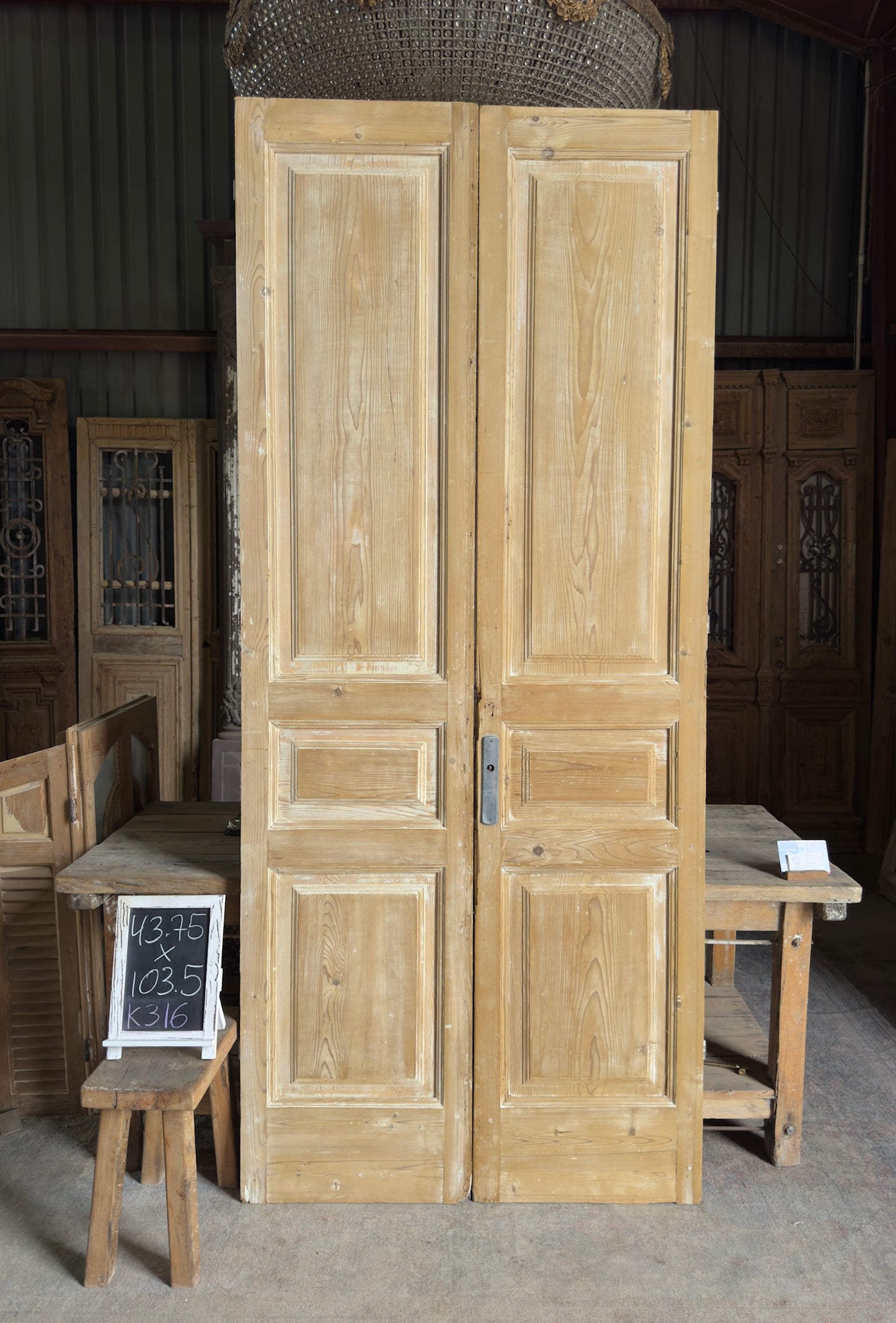 3 Panel Antique Solid French Doors - 43.75x103.5 K316