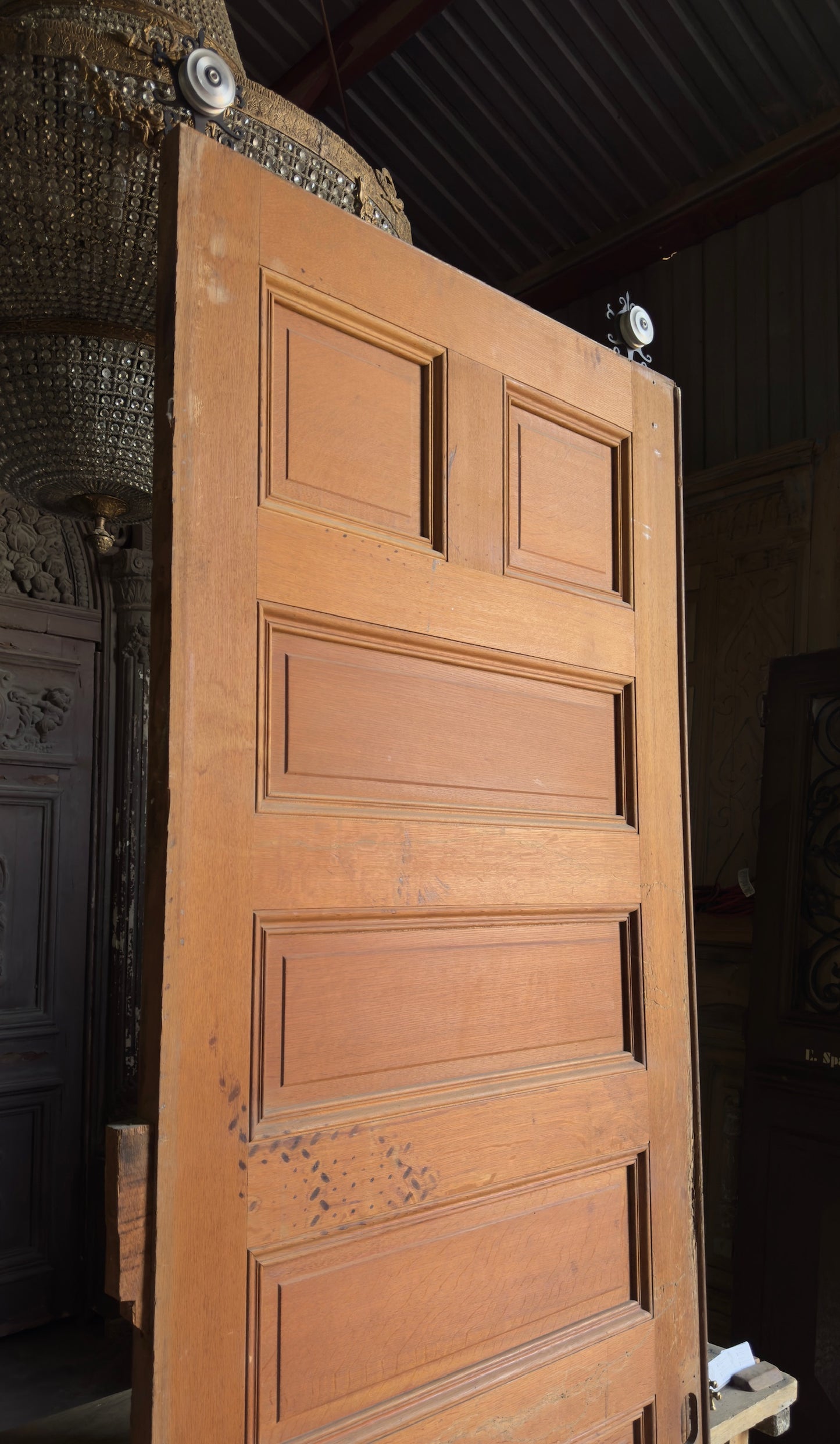 7 Panel Antique Sliding Single Door With Track - 43x108.5 - L273