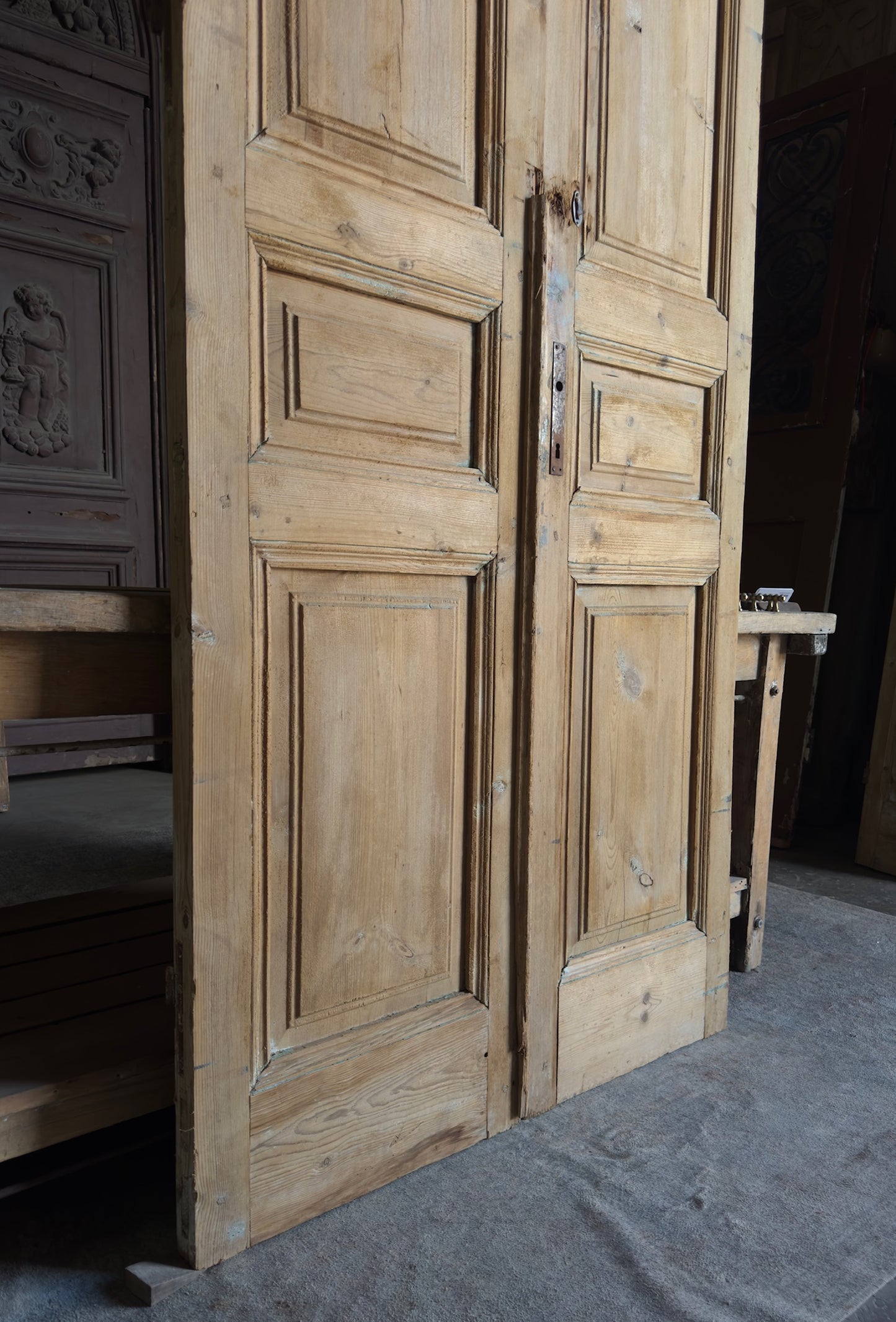 3 Panel Antique Solid French Doors - 42x98 - L363