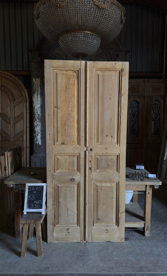 3 Panel Antique Solid French Doors - 38.75x88 - L330