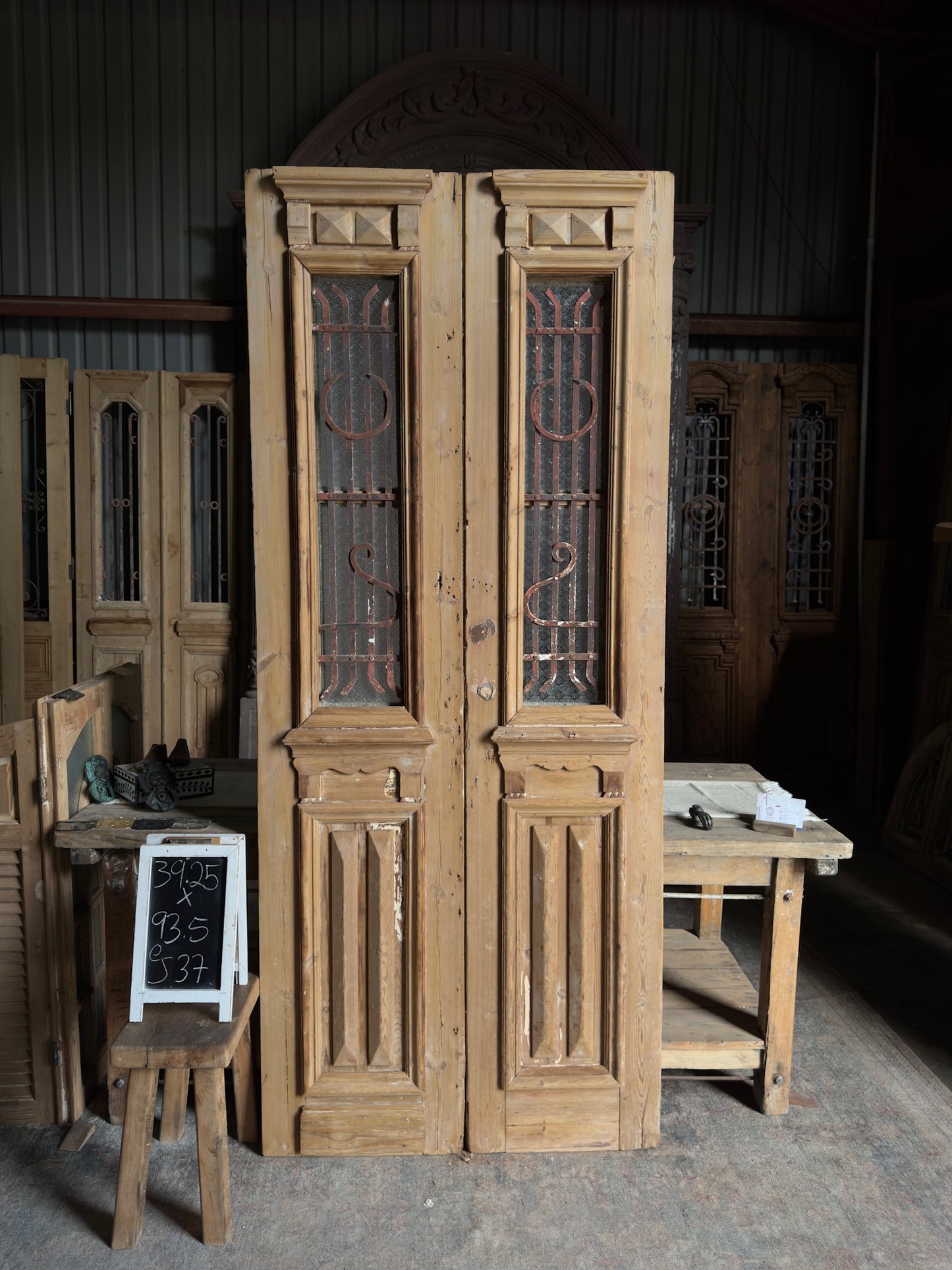 19th Century Antique Iron French Doors - 39.25x93.5 J37