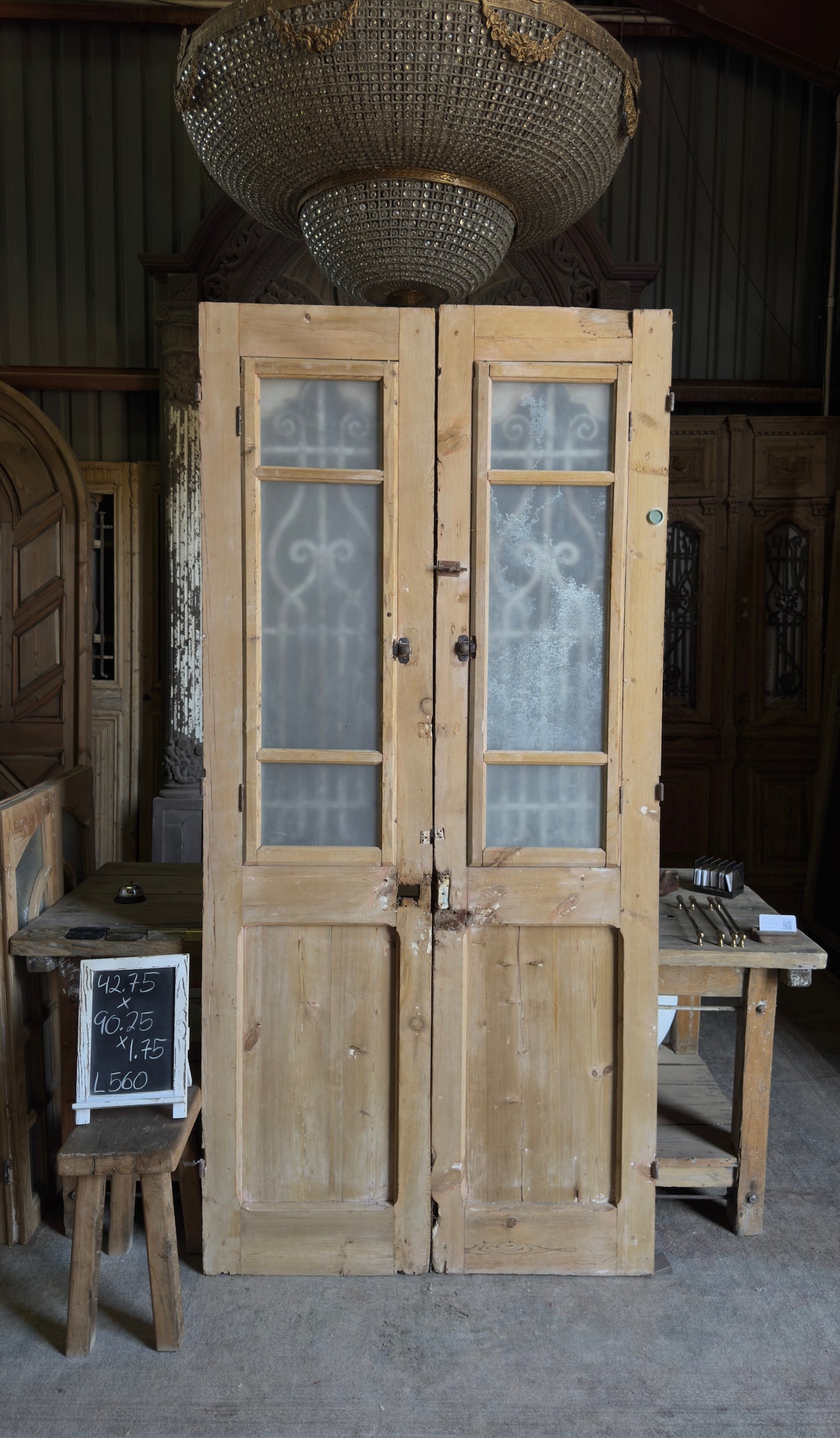 Antique Carved 6 Lite French Doors - 42.75x90.25 - L560