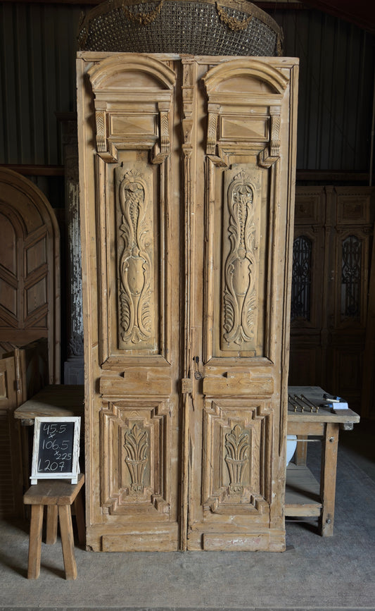 Hand Carved Solid French Doors - 45.5x106.5 - L207