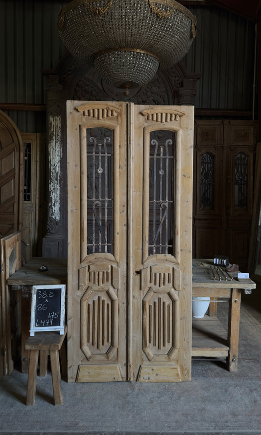 Fluted Antique Iron French Doors - 38.5x86 - L479