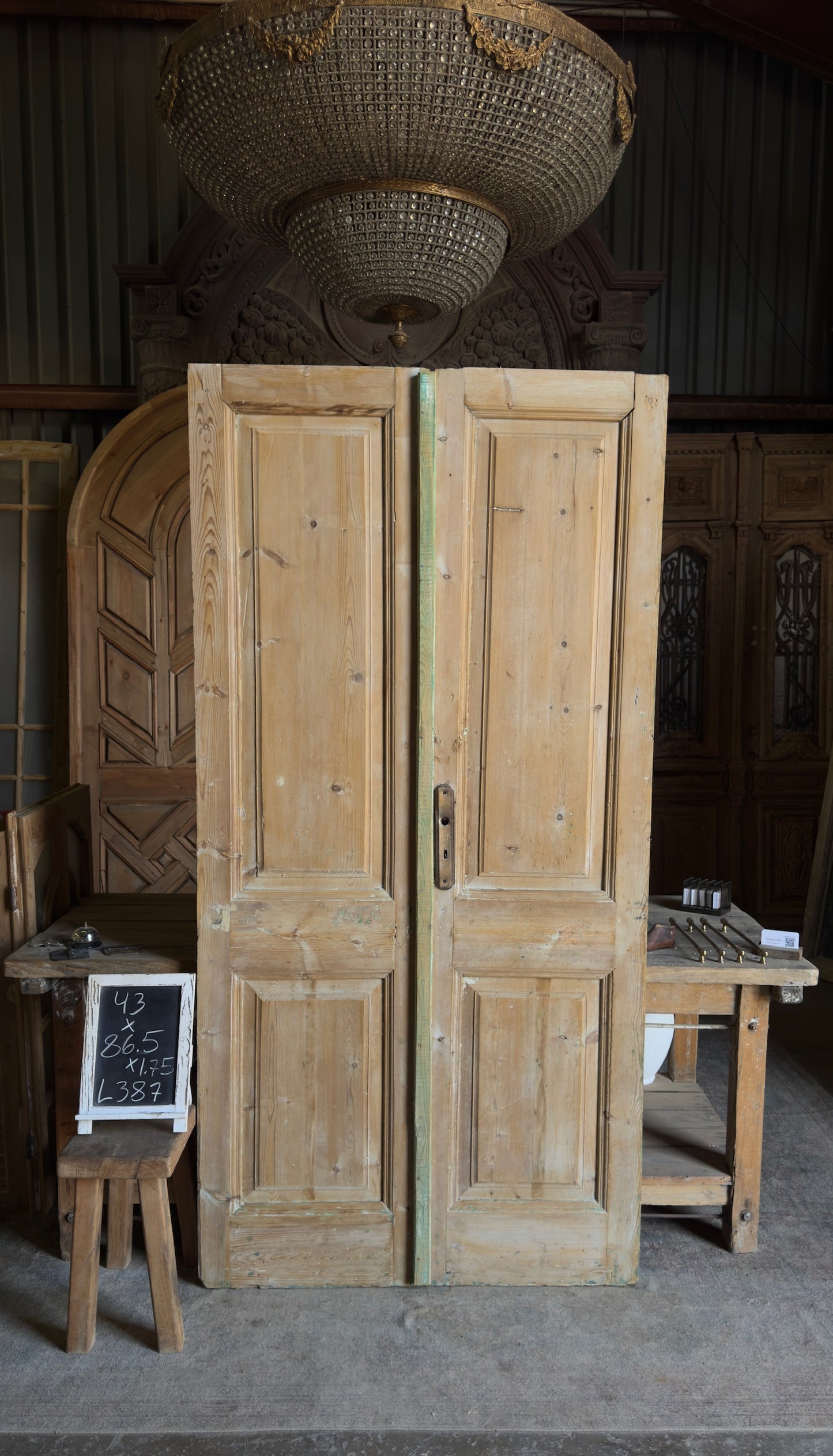 2 Panel Antique Solid French Doors - 43x86.5 - L387