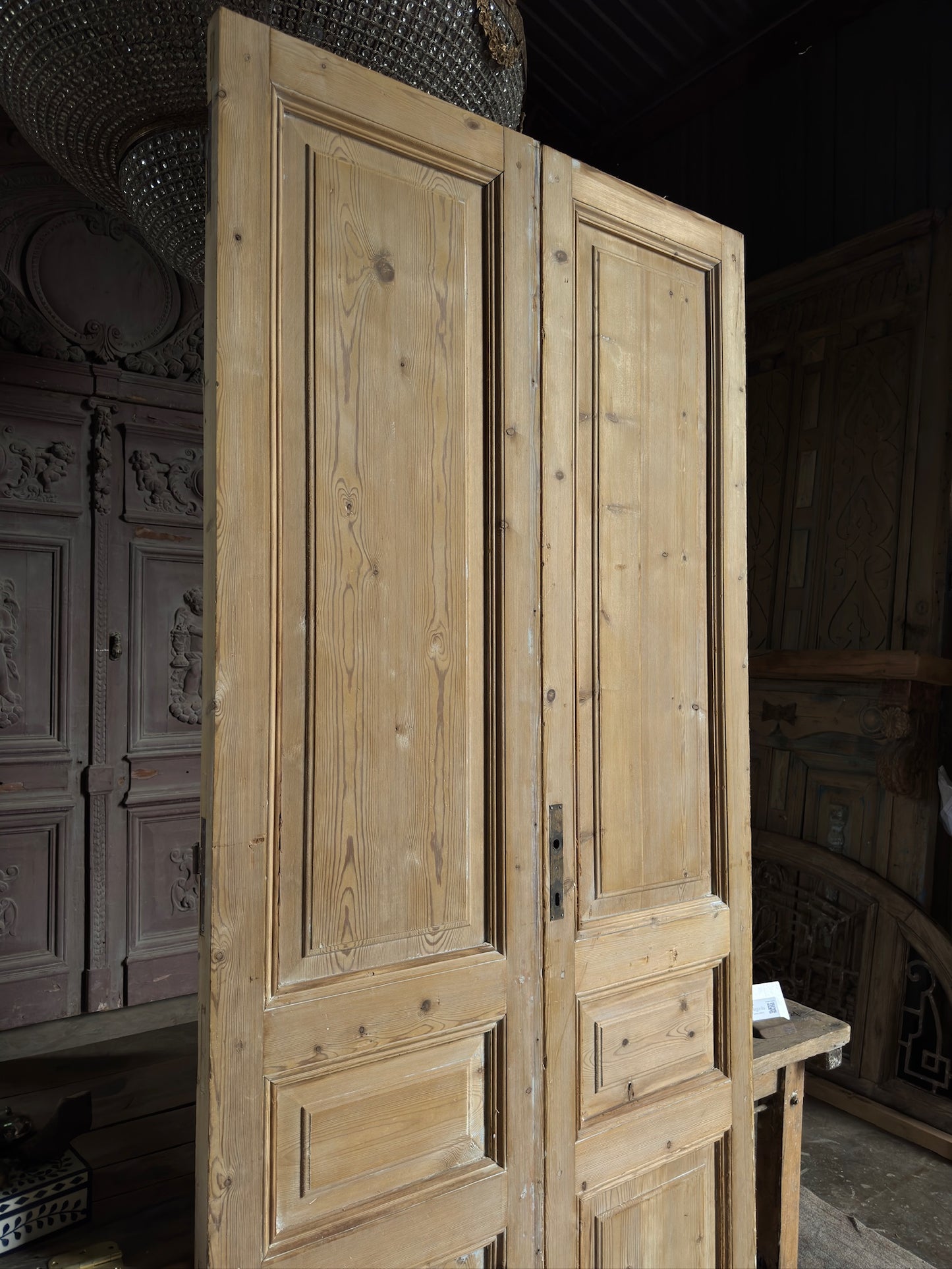 3 Panel Antique Solid French Doors - 45x100 K165