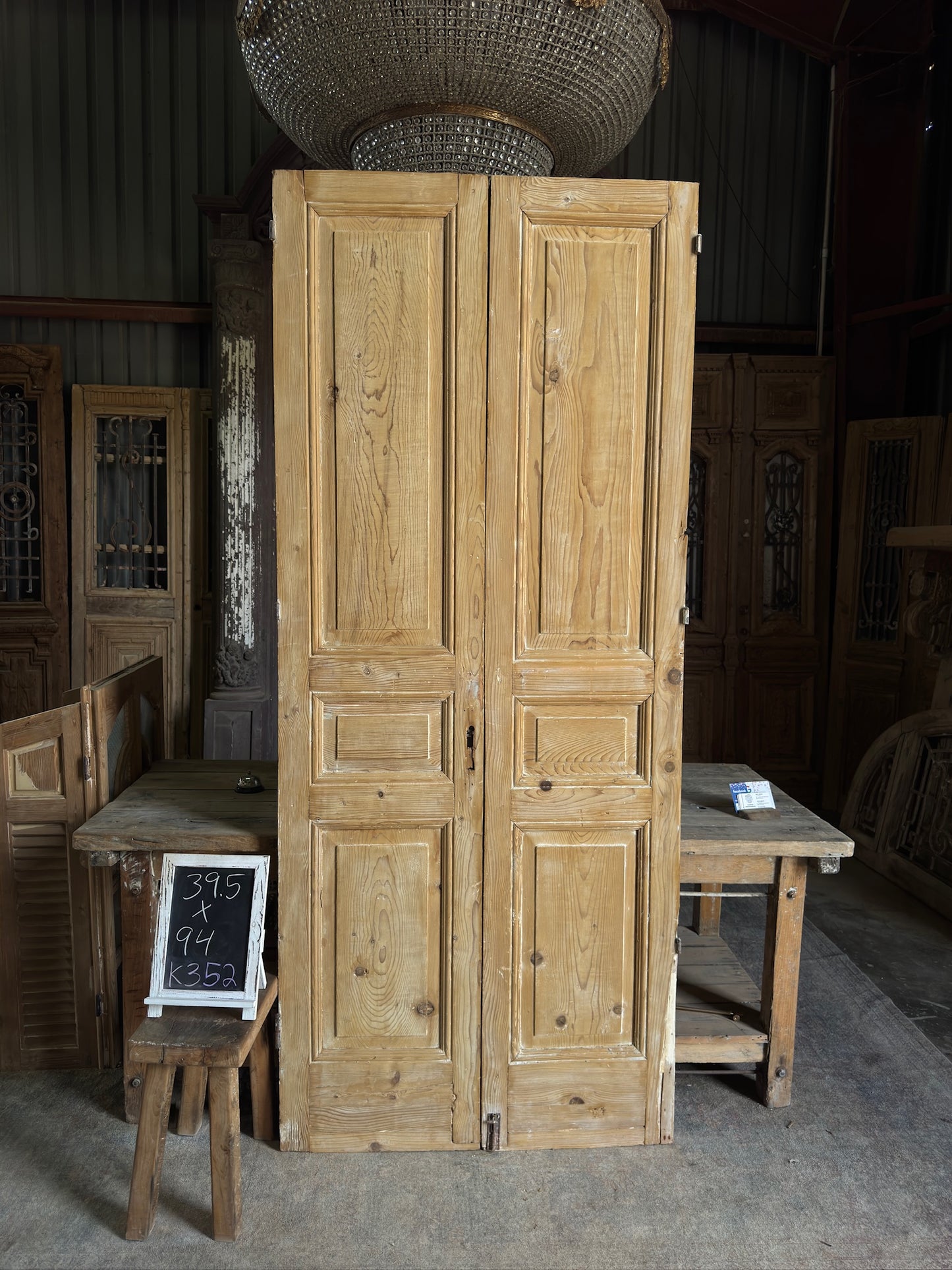 3 Panel Antique Solid French Doors - 39.5x94 K352