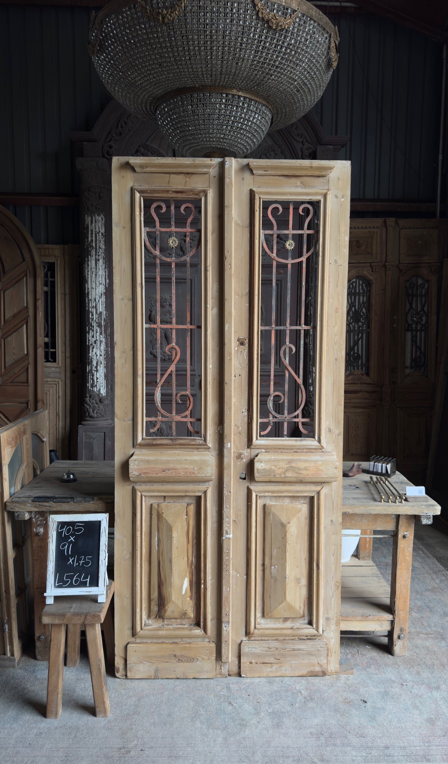 Antique Iron 2 Lite French Doors - 40.5x91 - L564