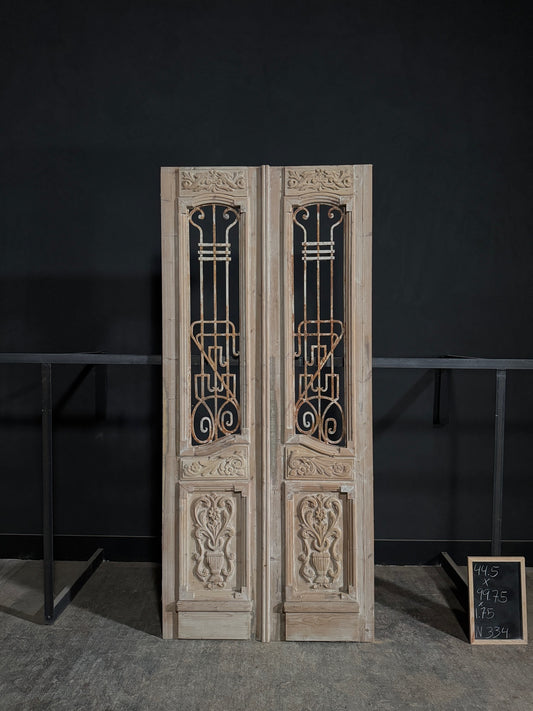 Antique Carved Iron French Doors - 44.5x99.75 - N334