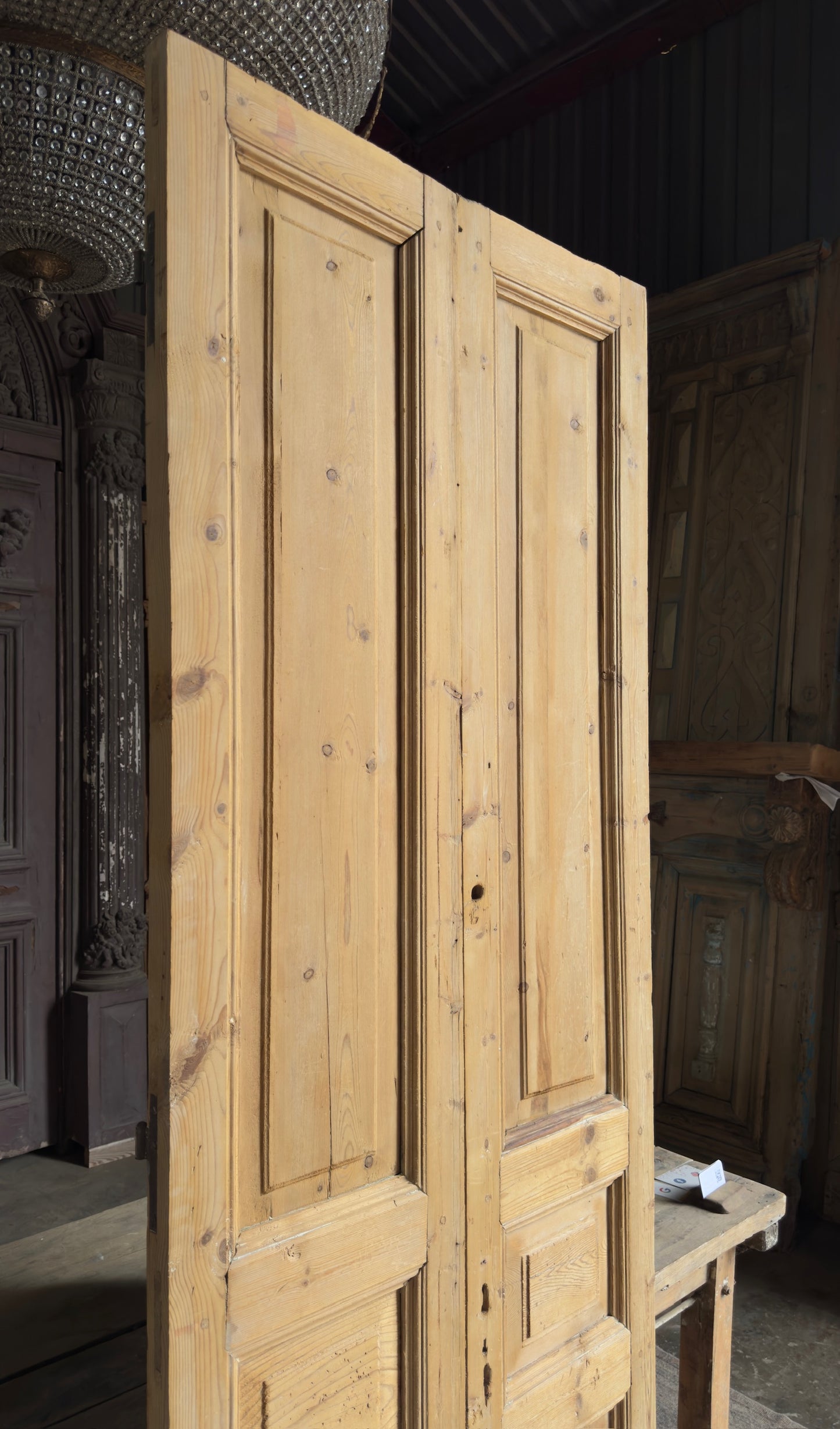 3 Panel Antique Solid French Doors - 34.5x94.5 K472