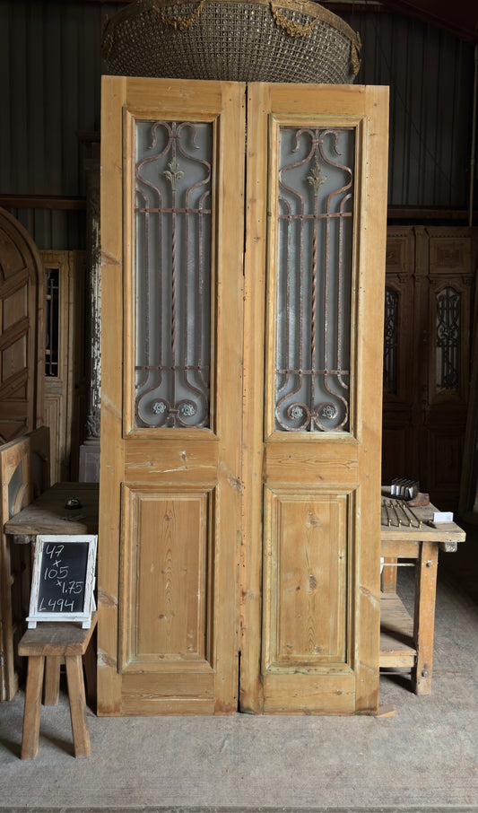 Elegant Tall Iron Antique French Doors - 47x105 - L494