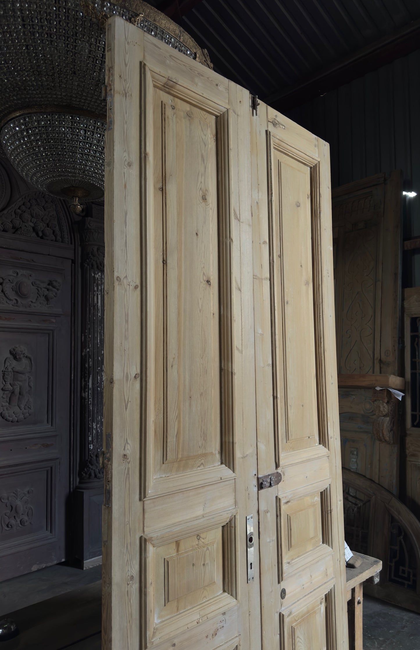 3 Panel Antique Solid French Doors With Raised Molding - 43x108 K384