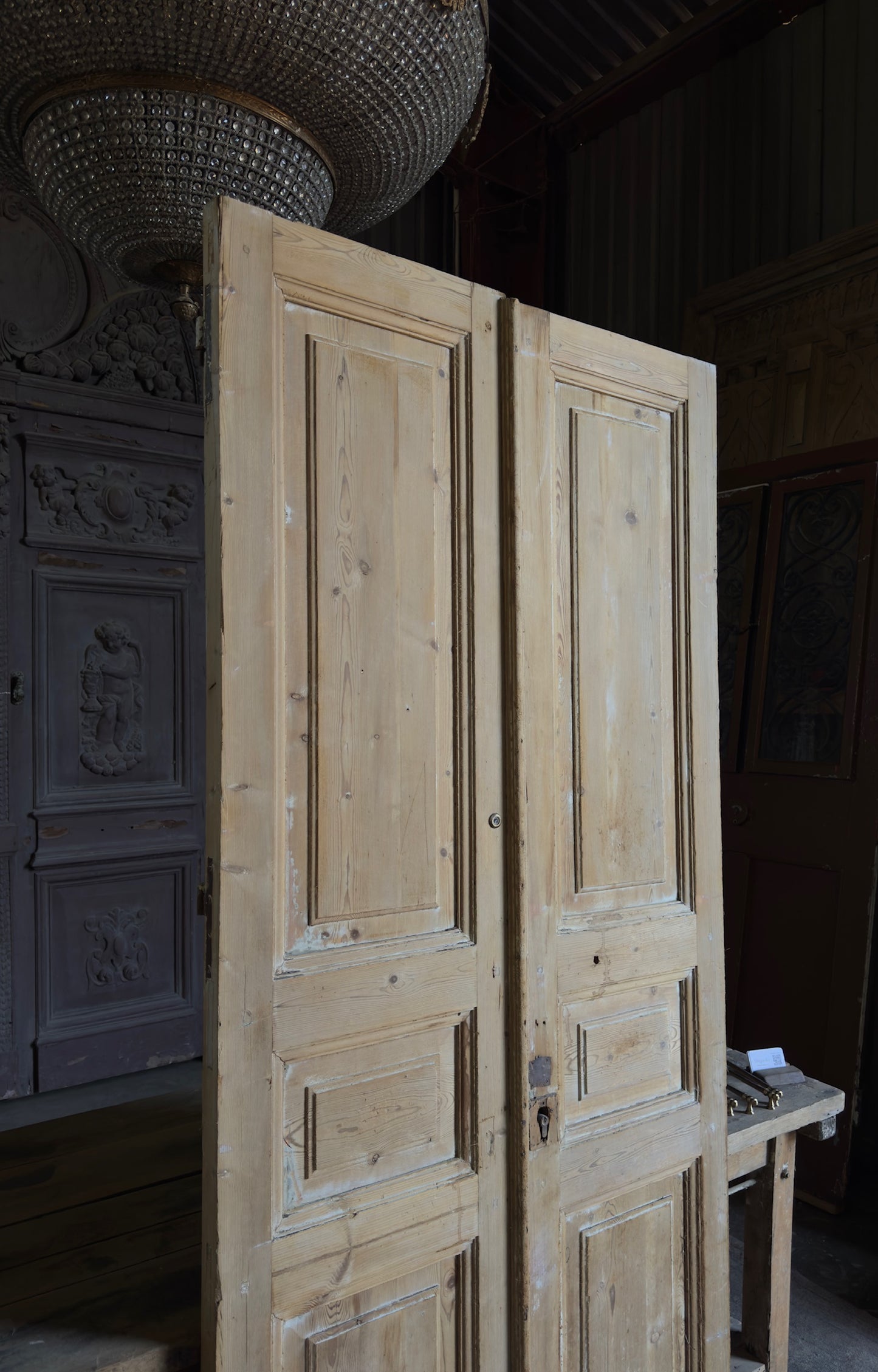 3 Panel Antique Solid French Doors - 40x89.5 - L329