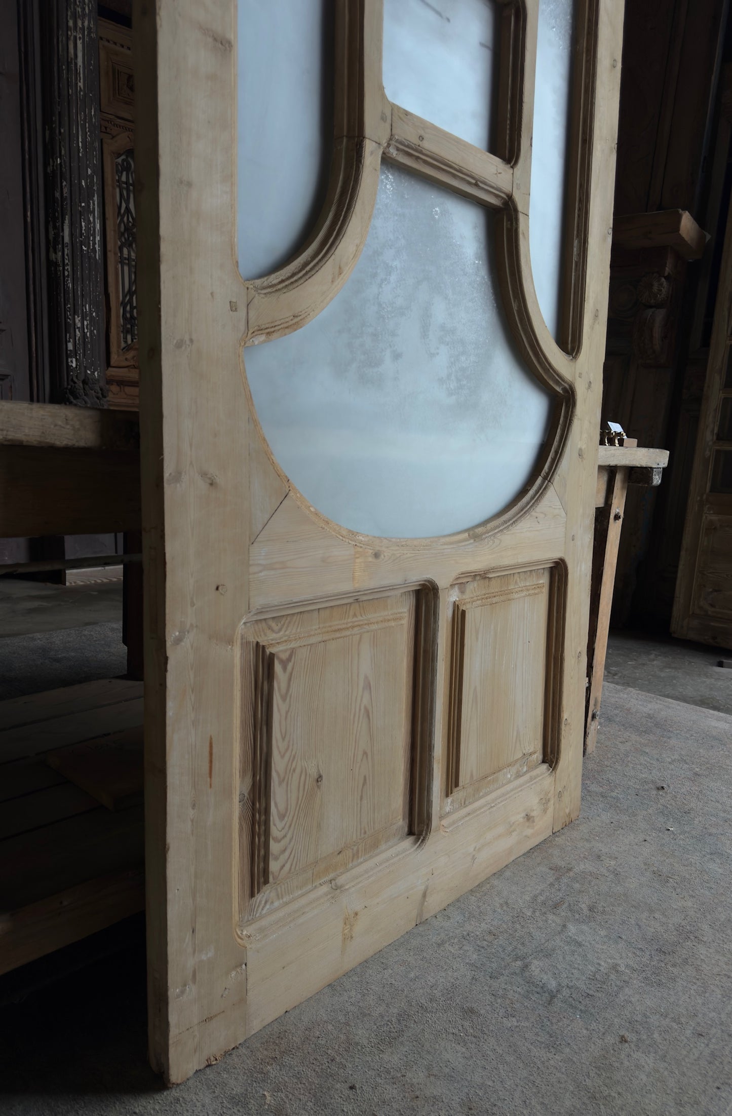 19th Century Antique Arched Glass Single Door - 40x86.5 - L162
