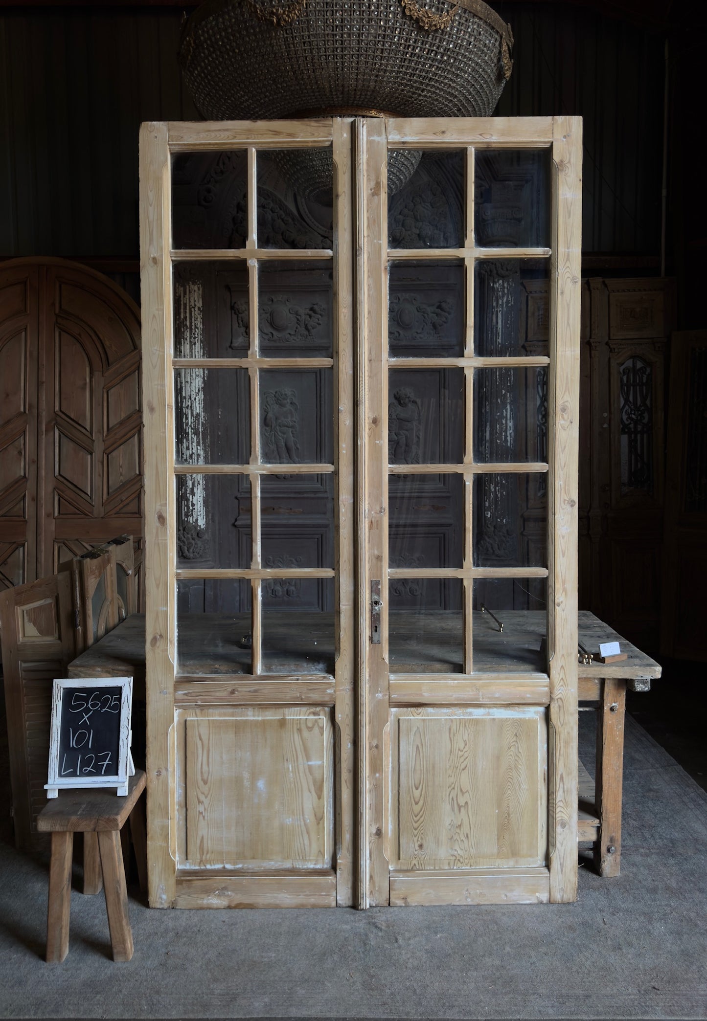 Classic Antique Glass French Doors - 56.25x101 - L127