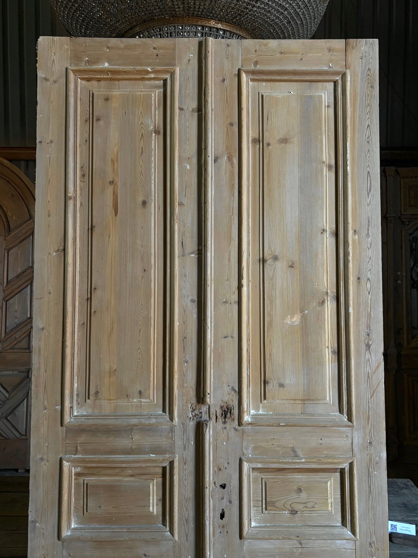 Raised Molding 3 Panel Antique Solid French Doors - 43.75x100 - L99