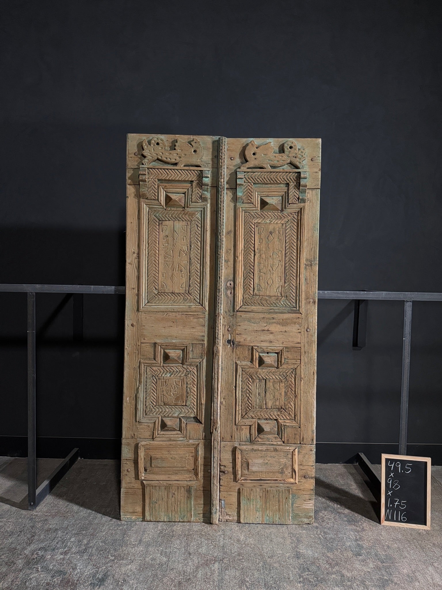 Antique Carved 4 Panel Double Doors - 49.5x98 - N116