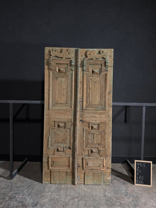 Antique Carved 4 Panel Double Doors - 49.5x98 - N116