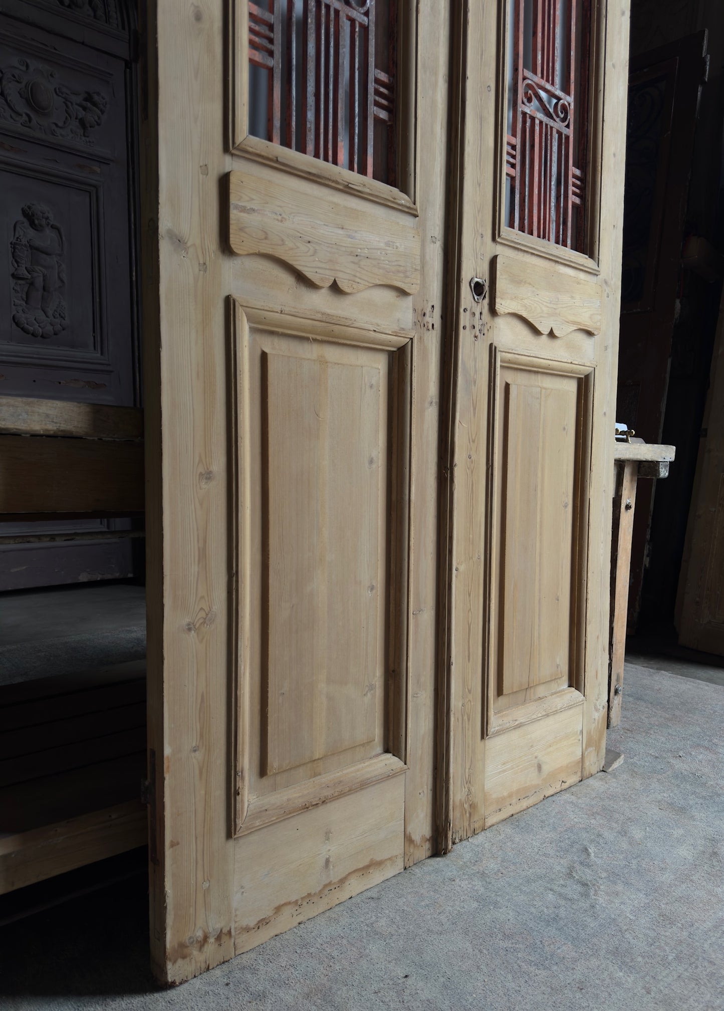 Mediterranean Antique Iron French Doors - 43.5x95.5 - L303